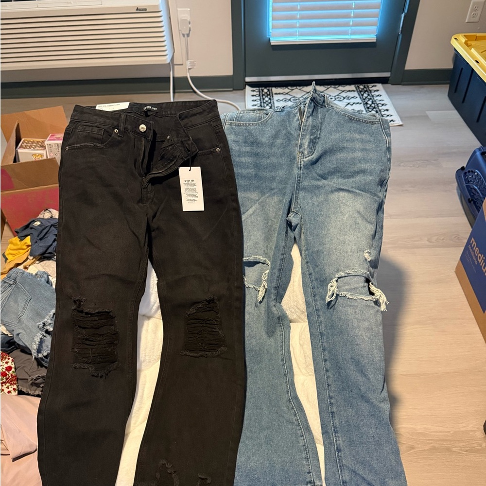 Black and Blue Distressed Jeans